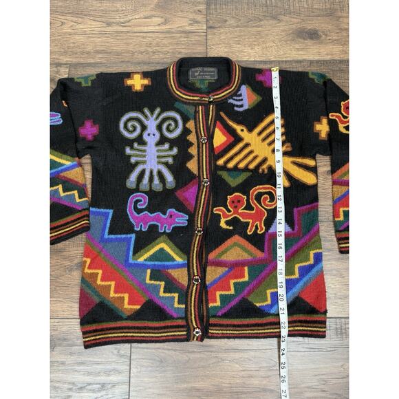 VTG Illary Peruvian Baby Alpaca Cardigan Sweater Women Large Colorful Primitive - Picture 8 of 8